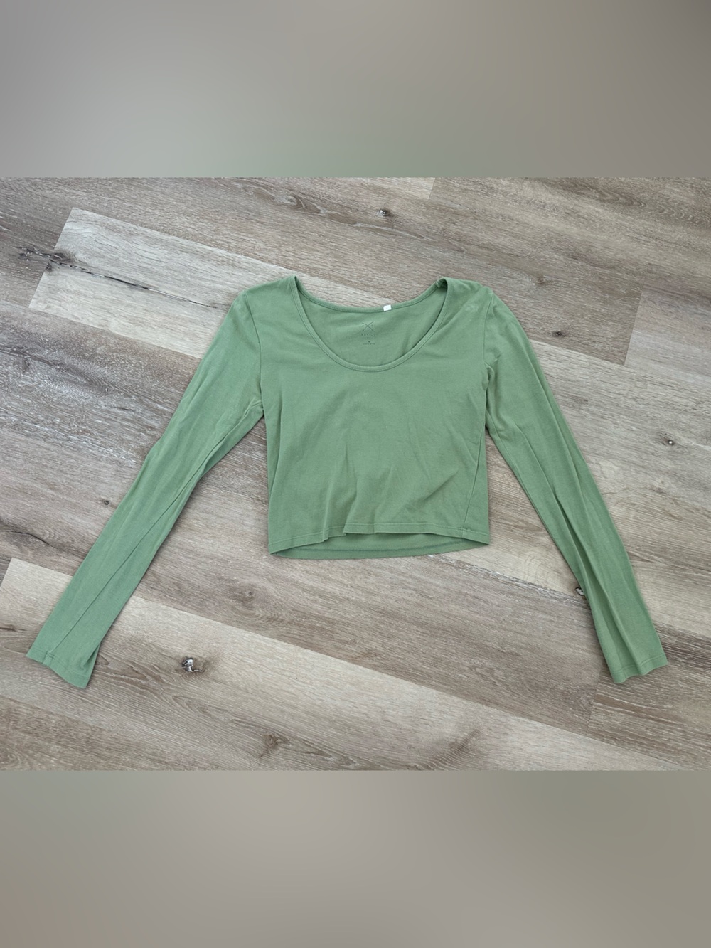 Pacsun Sage Green Long Sleeve Scoop Crop Top